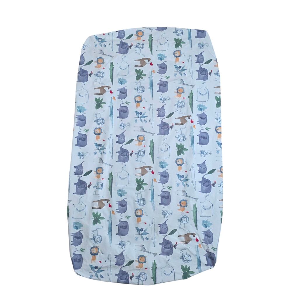 Pottery Barn Kids Colby Organic Cotton Fitted Crib Sheet Zoo Safari Animal Print